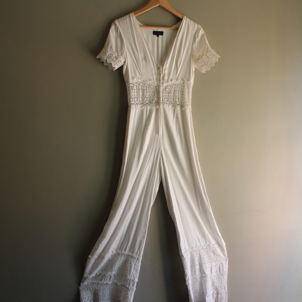 FLASH🌈SALE Lace Crochet White Boho Jumpsuit - Picture 2 of 8